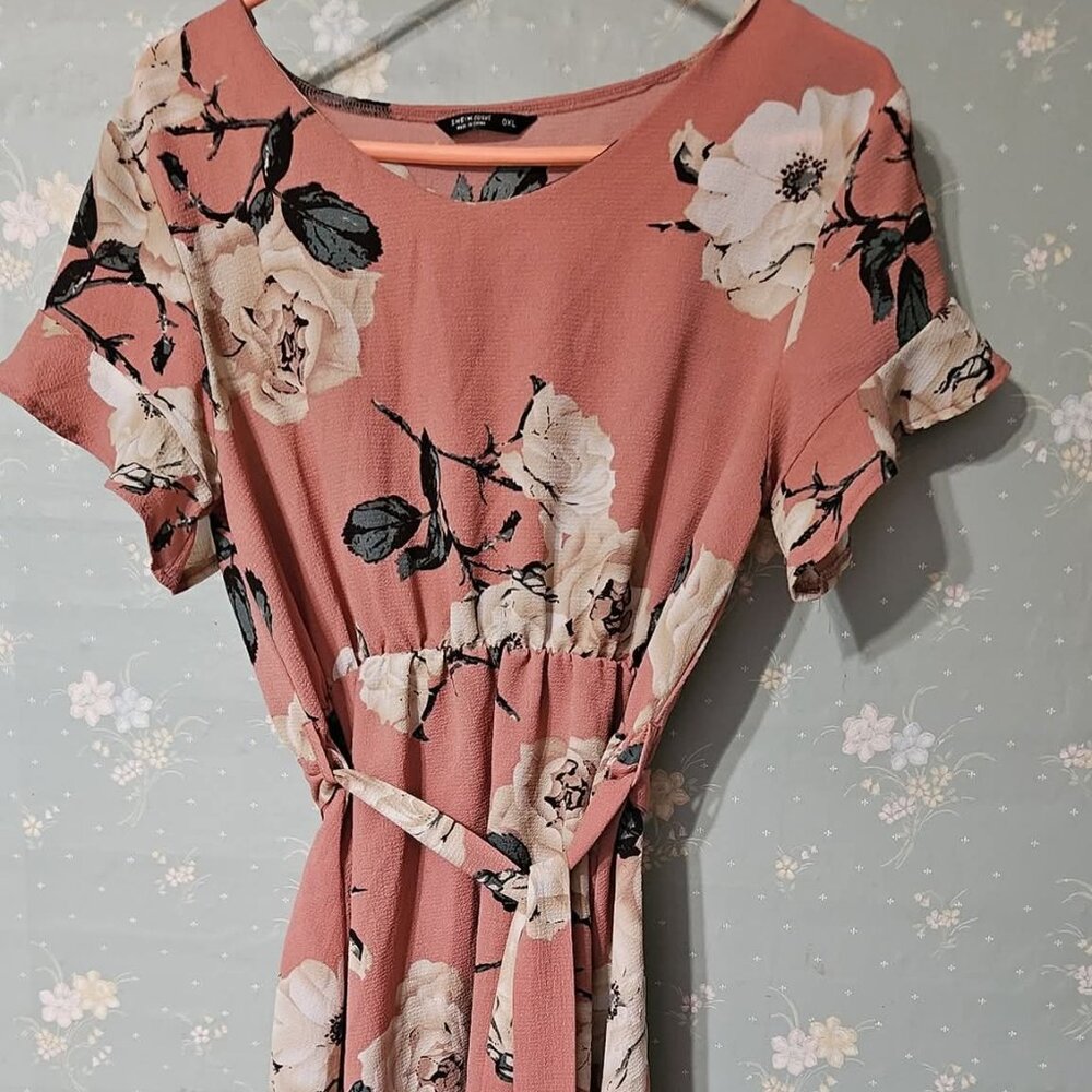 SHEIN Curve Floral Belted Dress - Mauve Pink - 0XL